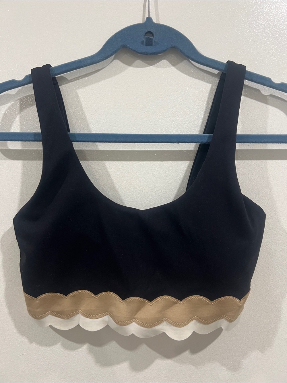 Beach Riot Black Marin Scallop Trim Bra with Tan and White Accents size small